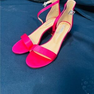 Never worn* Amoji Hot Pink Satin Ankle-Strap Block Heels
